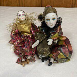 2 Porcelain Harlequin Dolls